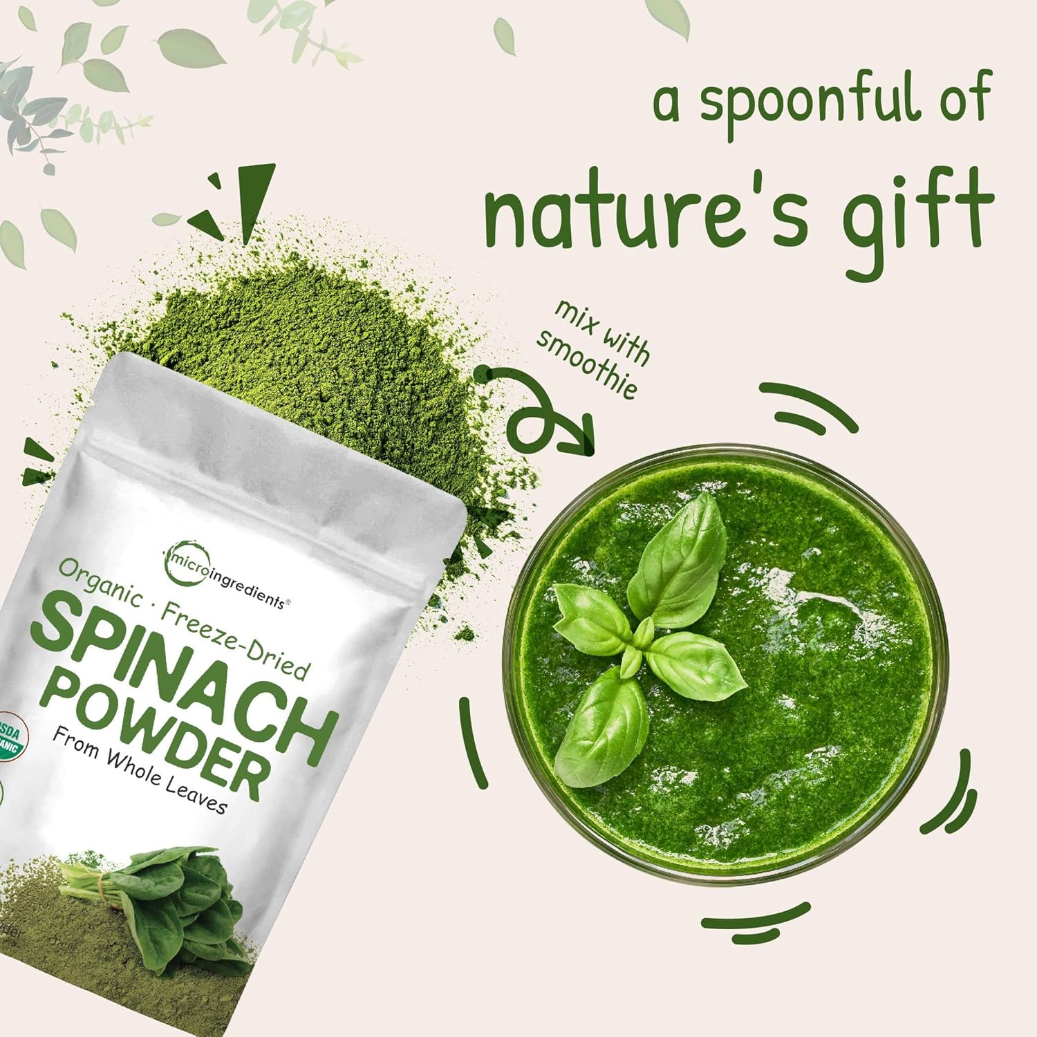 Organic Spinach Powder - 1lb, Freeze Dried from Whole Leaf, Rich in Thylakoids & Chlorophyll - Non-GMO, Vegan-Friendly, Multivitamin-Rich - BoostGo Australia