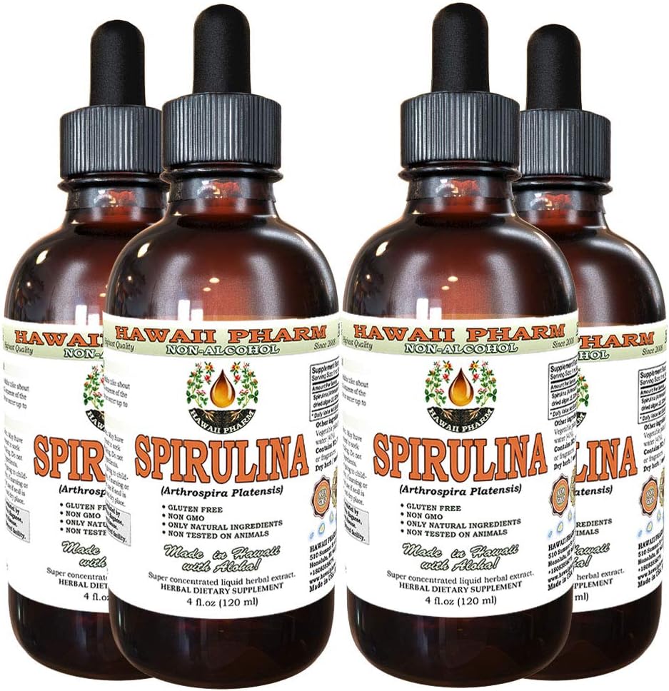 Organic Spirulina Alcohol-Free Liquid Extract, USA-Made Natural Herbal Supplement - 16 fl.oz by Hawaii Pharm