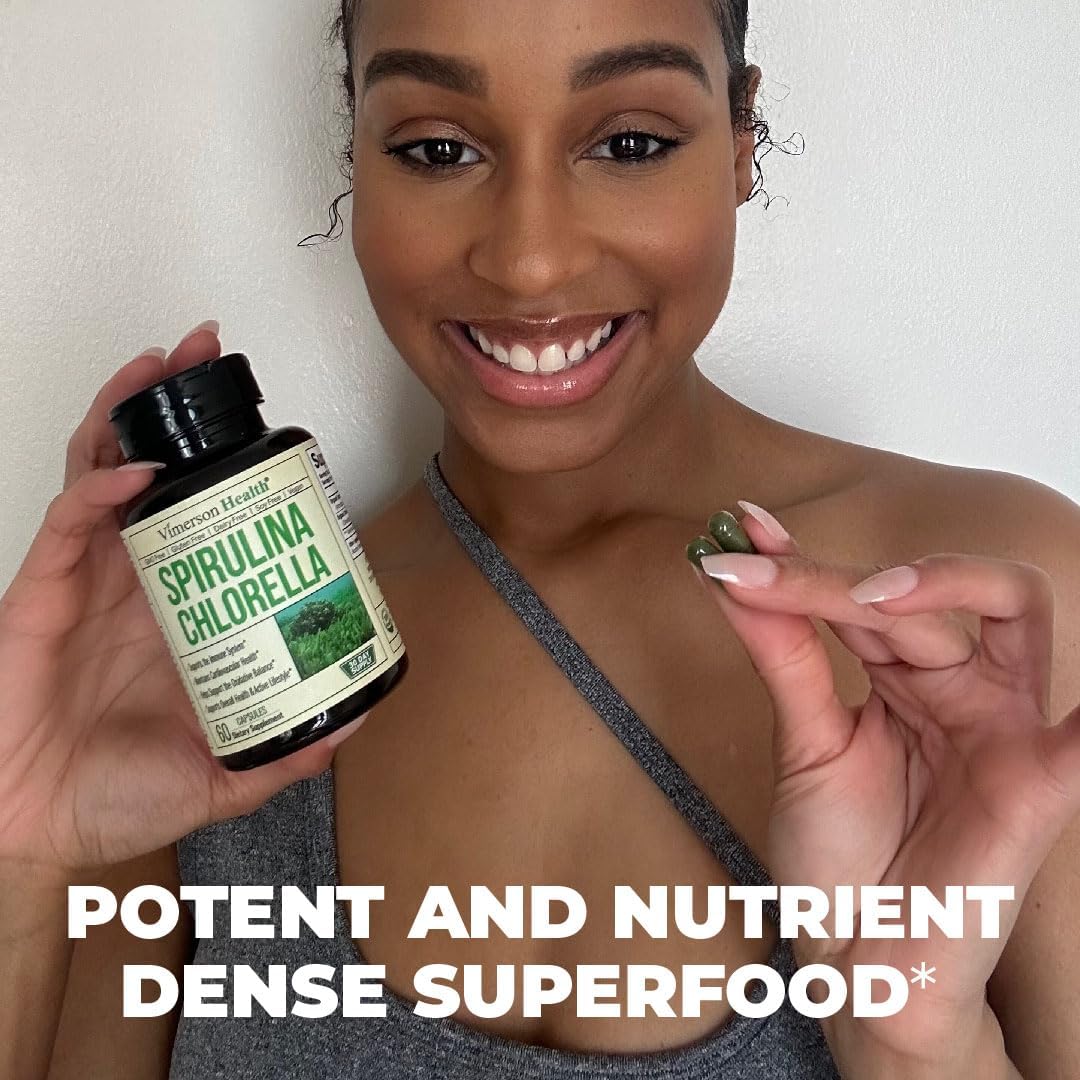 Organic Spirulina and Chlorella Capsules for Immune Support, Antioxidants, and Energy - 60 Vegan Non-GMO Super Greens Capsules