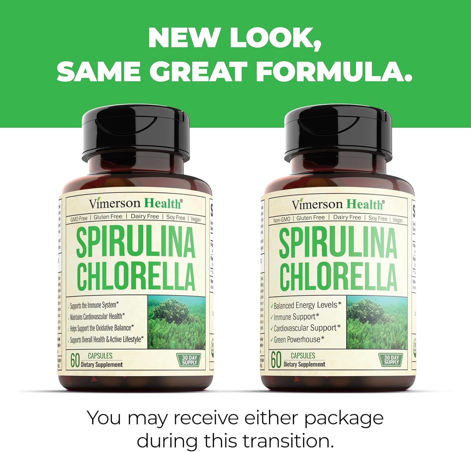 Organic Spirulina and Chlorella Capsules for Immune Support, Antioxidants, and Energy - 60 Vegan Non-GMO Super Greens Capsules