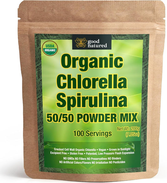 Organic Spirulina and Chlorella Powder 50/50 Mix - 3 Month Supply - Vegan & Non-GMO Blend