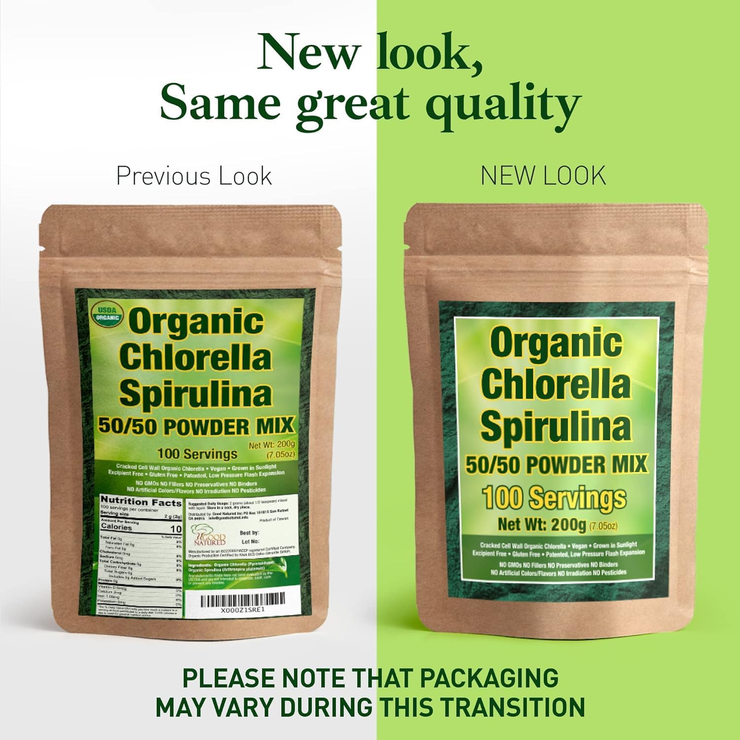 Organic Spirulina and Chlorella Powder 50/50 Mix - 3 Month Supply - Vegan & Non-GMO Blend