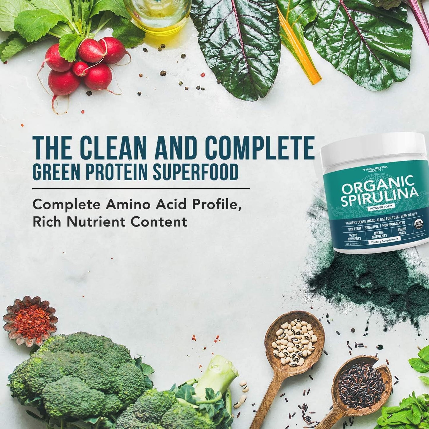 Organic Spirulina & Barley Grass Juice Powder Bundle - 8 oz. & 5.3 oz. - Triquetra Health