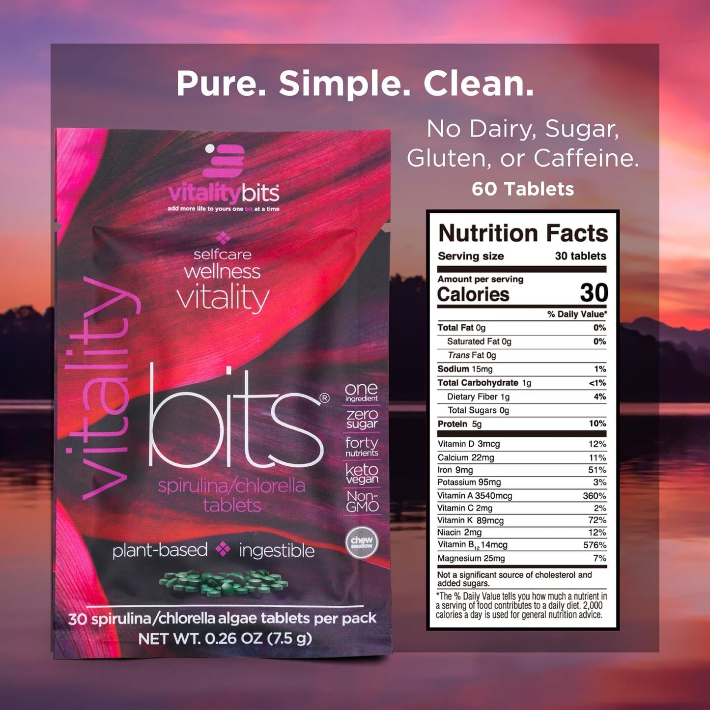 Organic Spirulina & Chlorella Tablets for Energy, Beauty & Self Care - Algae Superfood Supplement - Vegan, Keto, Gluten Free - 60 Tablets