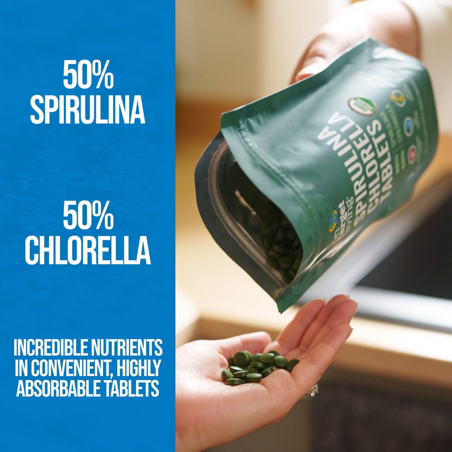 Organic Spirulina Chlorella Tablets for Travel | USDA Organic | 250 Tablets- 250 G (2.2 oz) | Vegan | Immune System Support | Alkalizing | Detoxifying | Protein-Rich