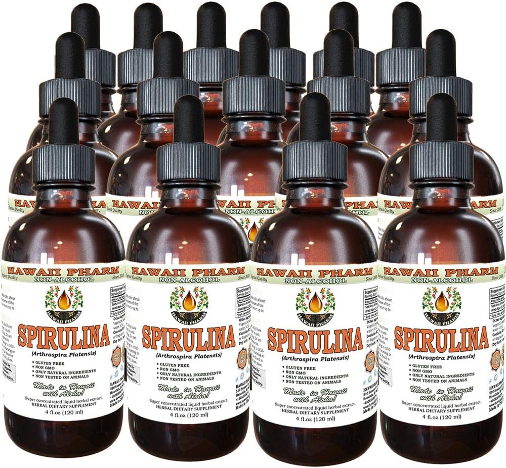 Organic Spirulina Liquid Extract: Alcohol-Free Glycerite Supplement - 60 fl.oz - Hawaii Pharm USA