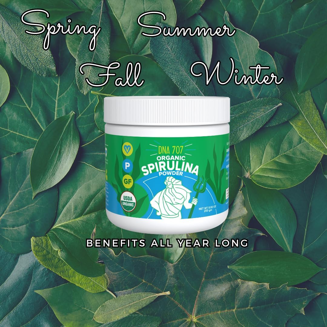 Organic Spirulina Powder - 83 Servings (8.82 oz / 250g) Non-GMO Blue Green Algae, Raw & Vegan - 250g Spirulina Powder