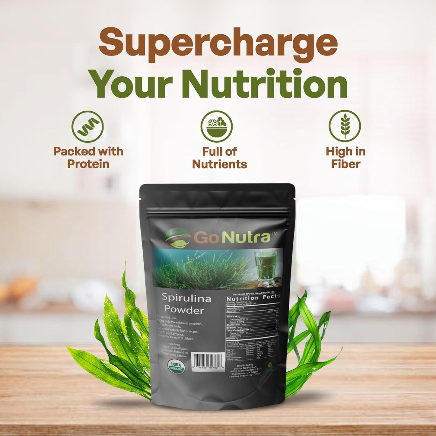 Organic Spirulina Powder - Non GMO Superfood Rich in Antioxidants, Minerals, Fiber & Protein - Vegan-Friendly - 1 lb.