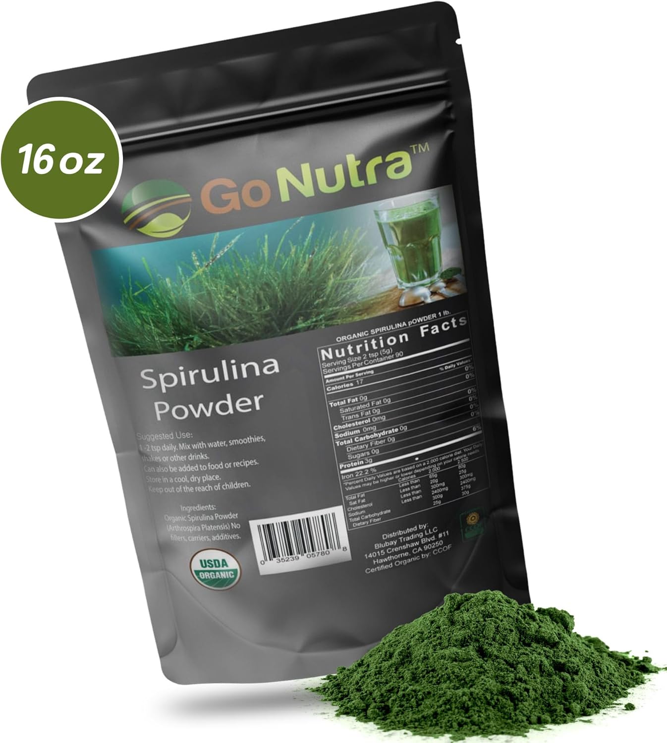 Organic Spirulina Powder - Non GMO Superfood Rich in Antioxidants, Minerals, Fiber & Protein - Vegan-Friendly - 1 lb.