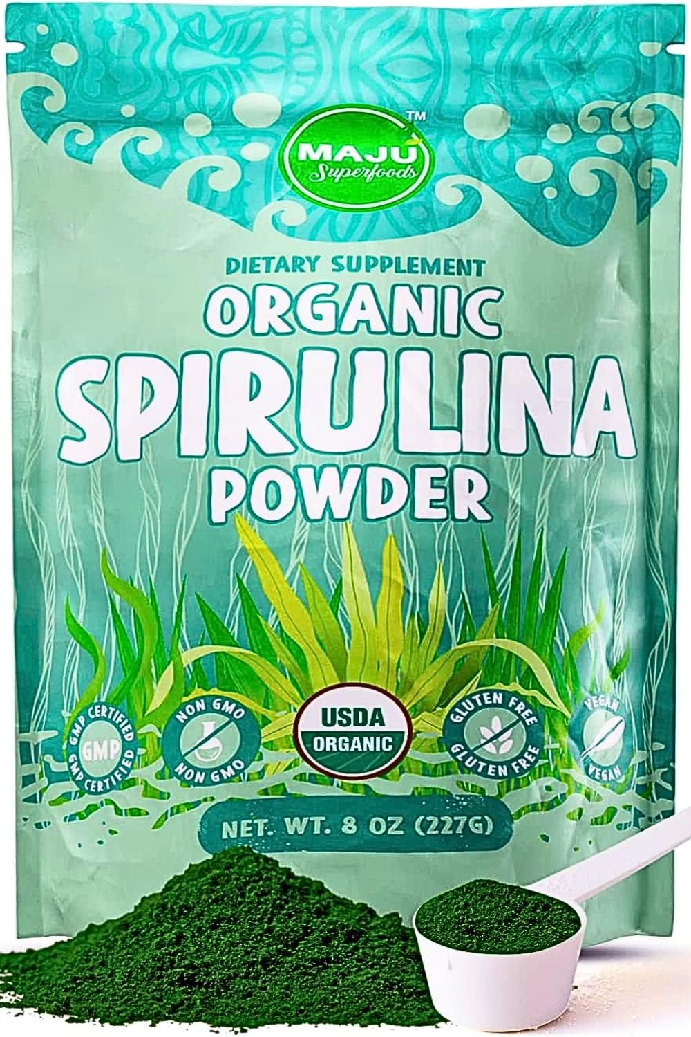 Organic Spirulina Powder 0.5 lb - Non-Irradiated & Microcystin Free - Pure Vegan Green Protein - Superior to Chlorella & Blue Algae