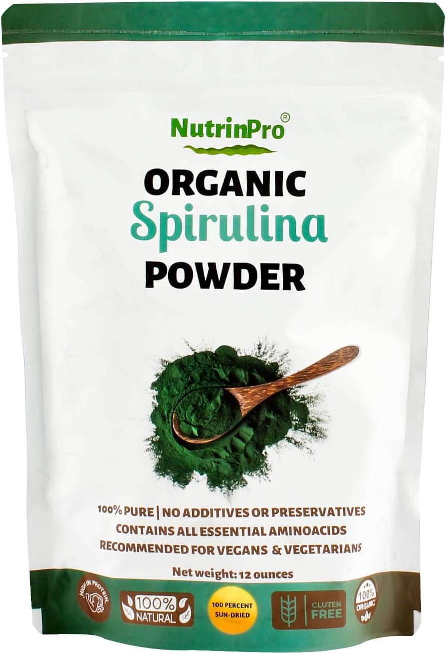 Organic Spirulina Powder 12oz - High Protein, Antioxidants, Vitamins & Minerals - Gluten Free Superfood for Juices & Smoothies