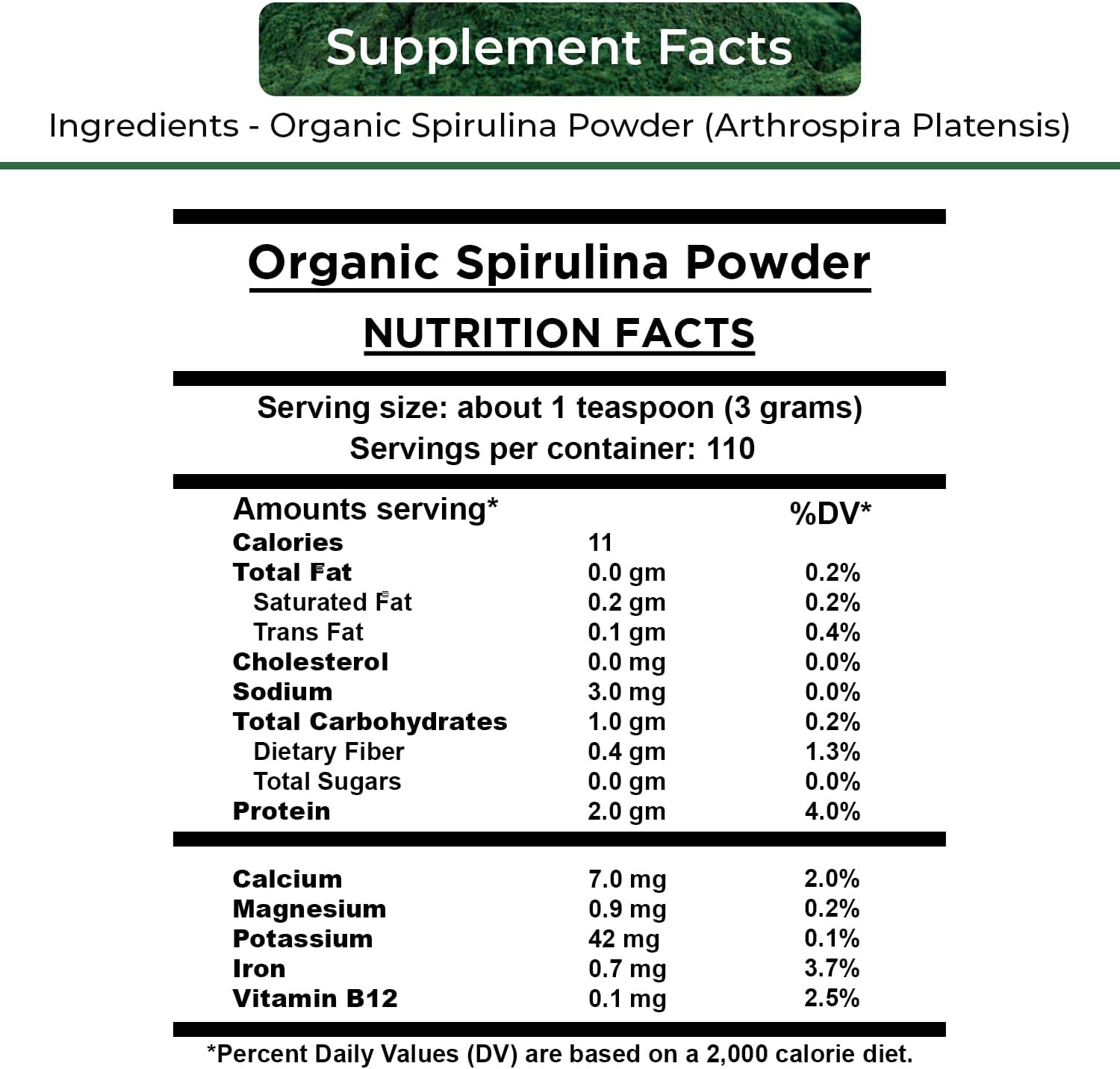 Organic Spirulina Powder 12oz - High Protein, Antioxidants, Vitamins & Minerals - Gluten Free Superfood for Juices & Smoothies