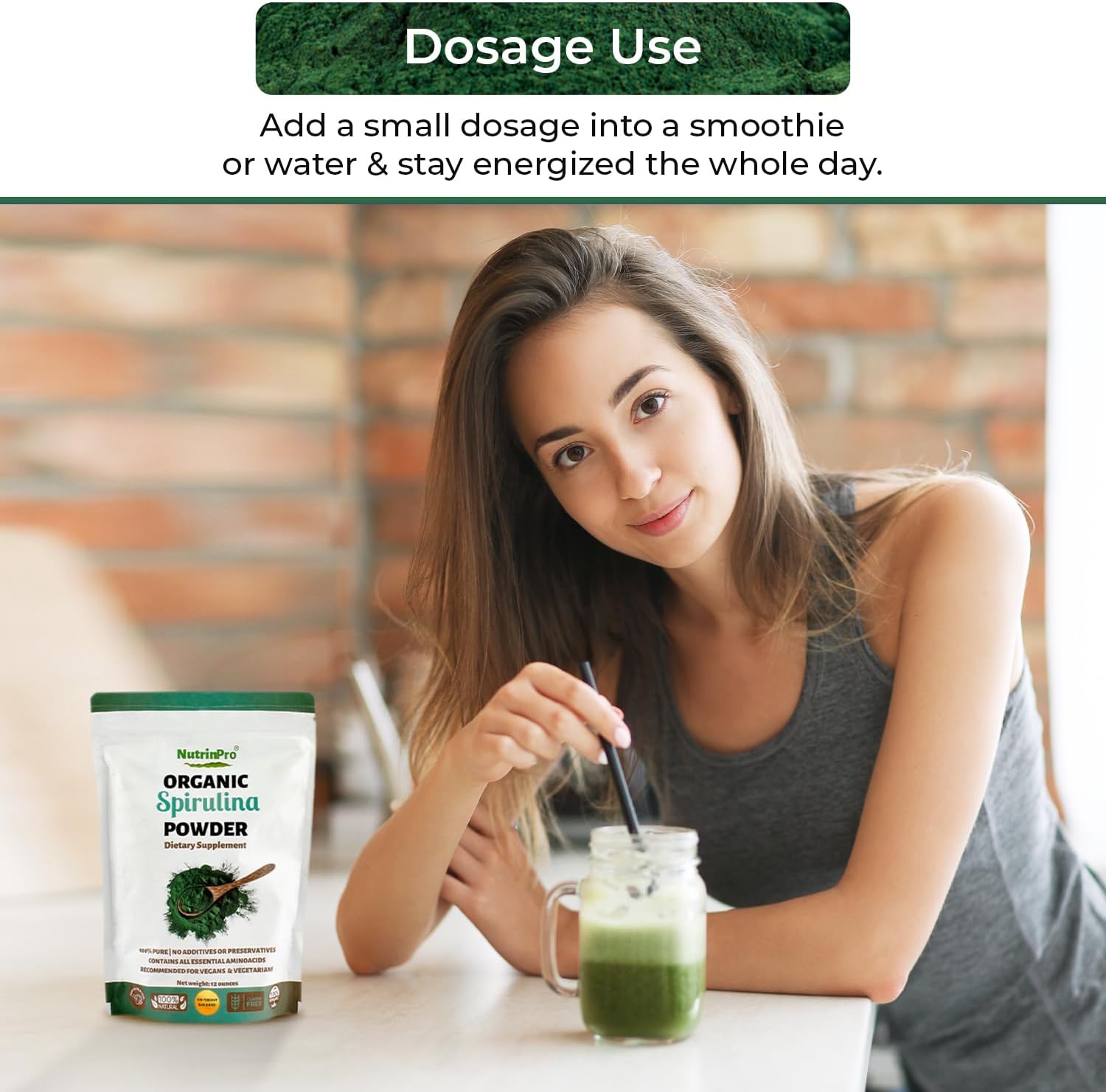 Organic Spirulina Powder 12oz - High Protein, Antioxidants, Vitamins & Minerals - Gluten Free Superfood for Juices & Smoothies