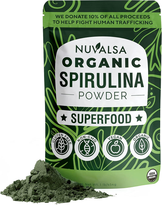 Organic Spirulina Powder 1lb – Pure Superfood Supplement from Blue Green Algae, Non GMO, Vegan, USDA Certified Organic - 100 Servings