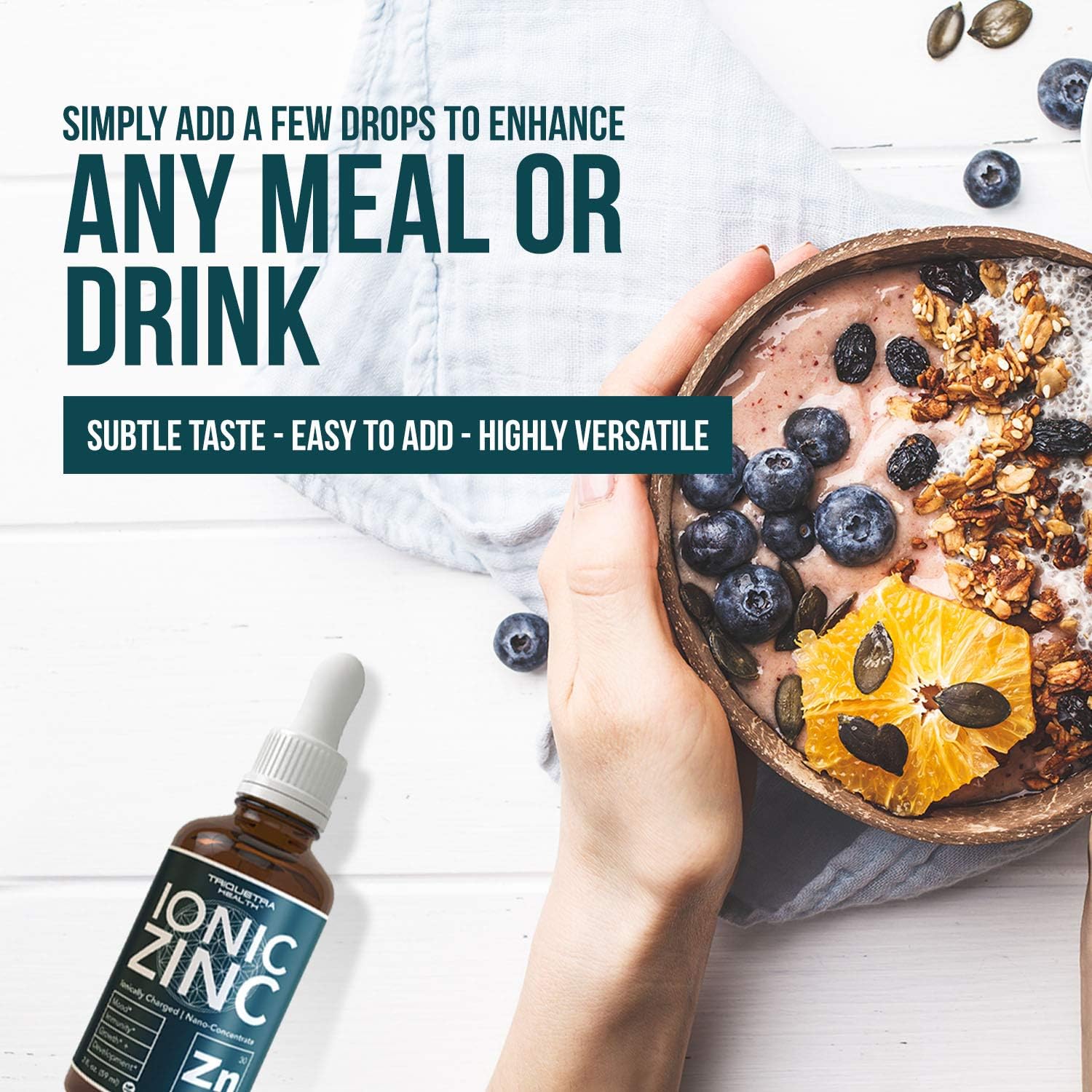 Organic Spirulina Powder with Liquid Ionic Zinc by Triquetra Health - Health Boosting Superfood Combo