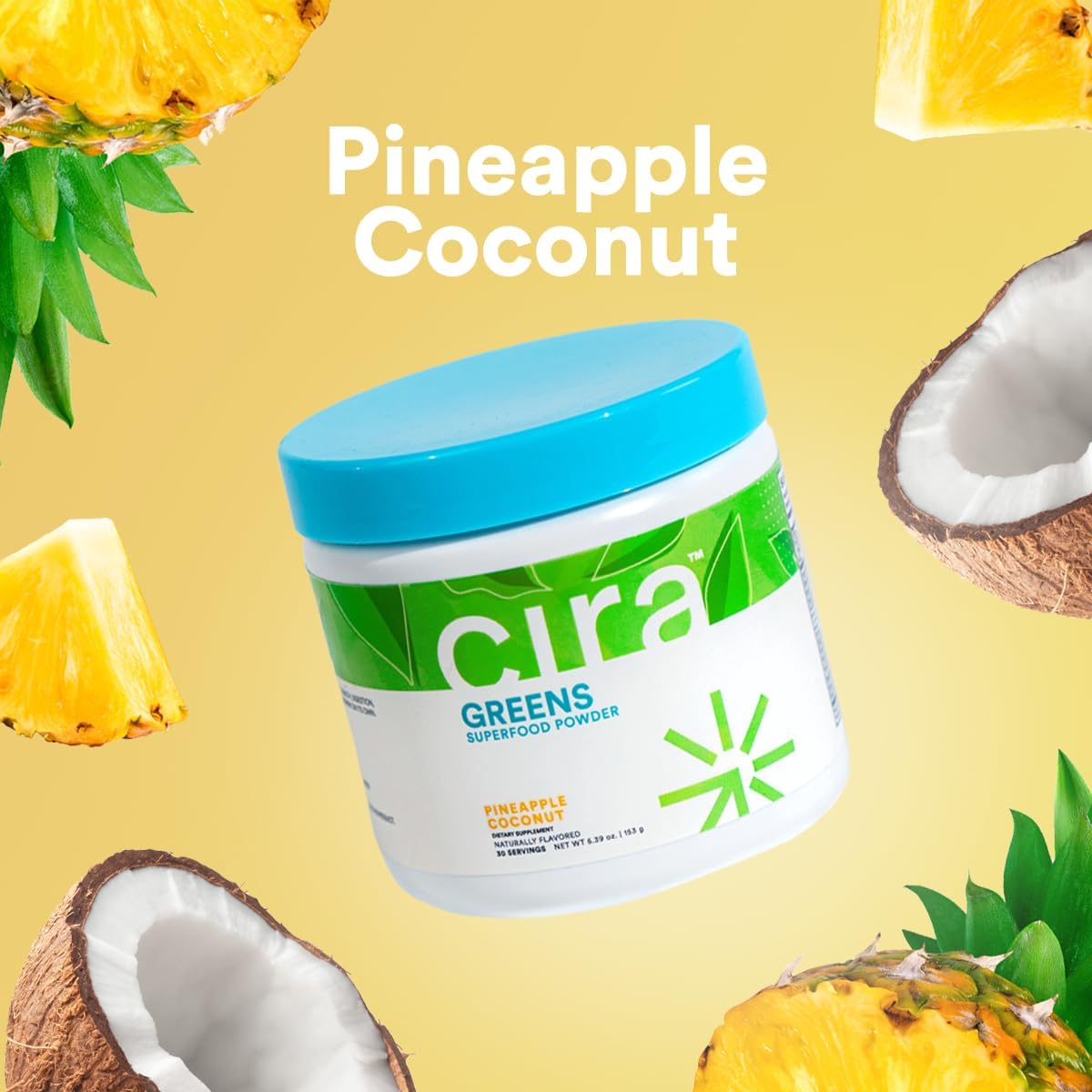 Organic Spirulina Superfood Powder - Pineapple Coconut Flavor, Antioxidant-Rich Blend for Energy, Digestion, & Debloating - 30 Servings