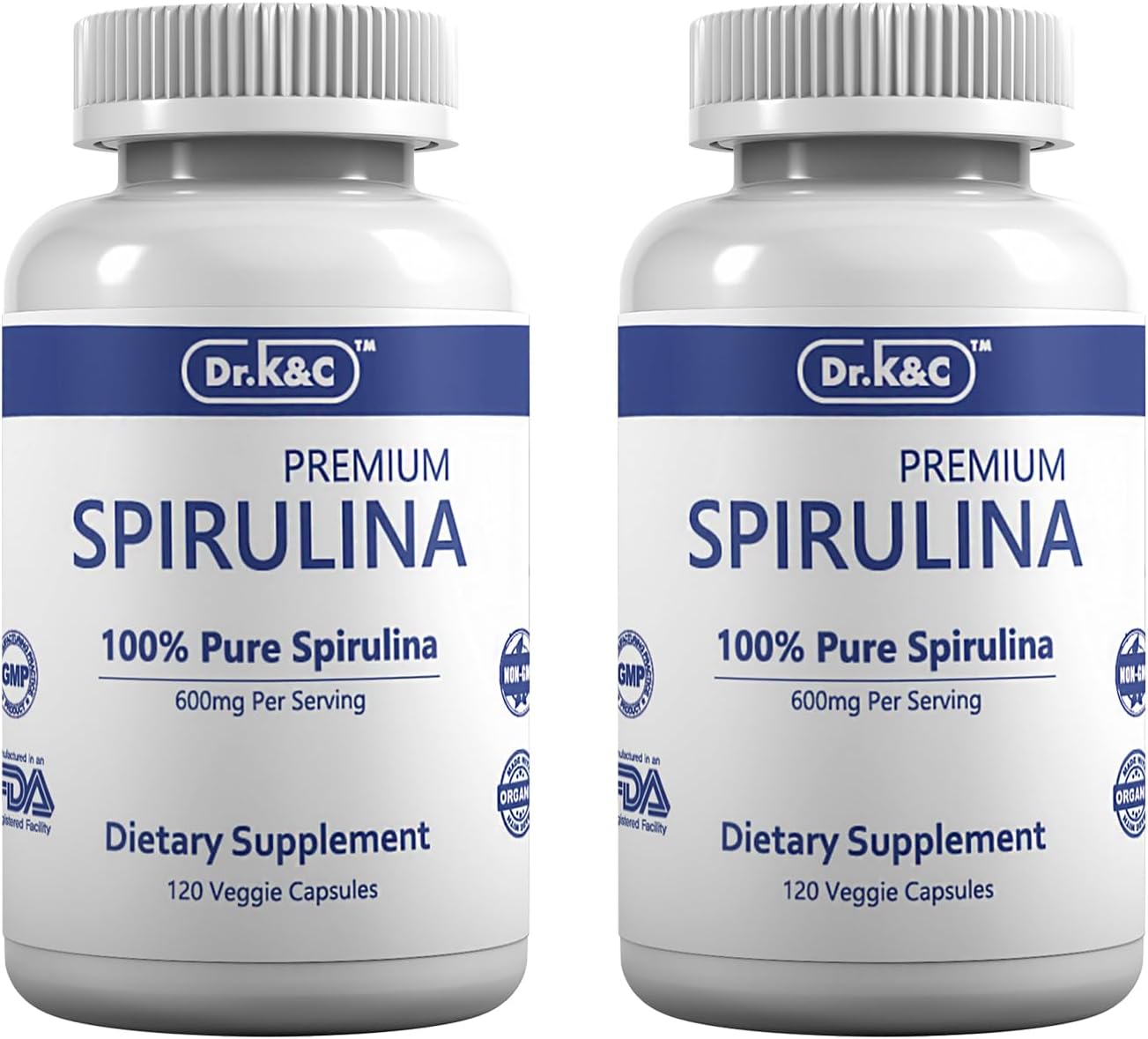 Organic Spirulina Superfood Supplement Capsules - 600mg Blue Green Microalgae for Immune System & Antioxidants - Vegan, Non-GMO, 240 Capsules (2 Pack)
