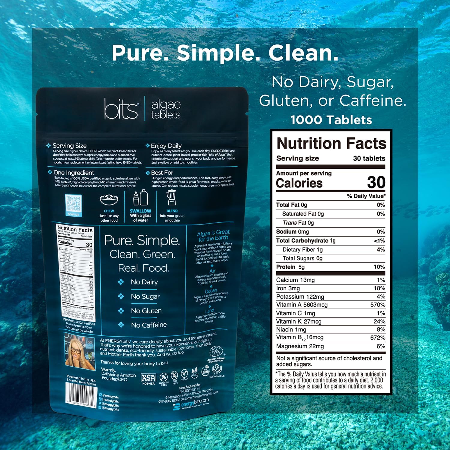 Organic Spirulina Tablets - Plant-Based Algae Superfood for Focus, Fitness, Energy - Plant Protein, Vitamin B12, Omega 3 - Keto & Vegan - 1000 Tablets - BoostGo Australia