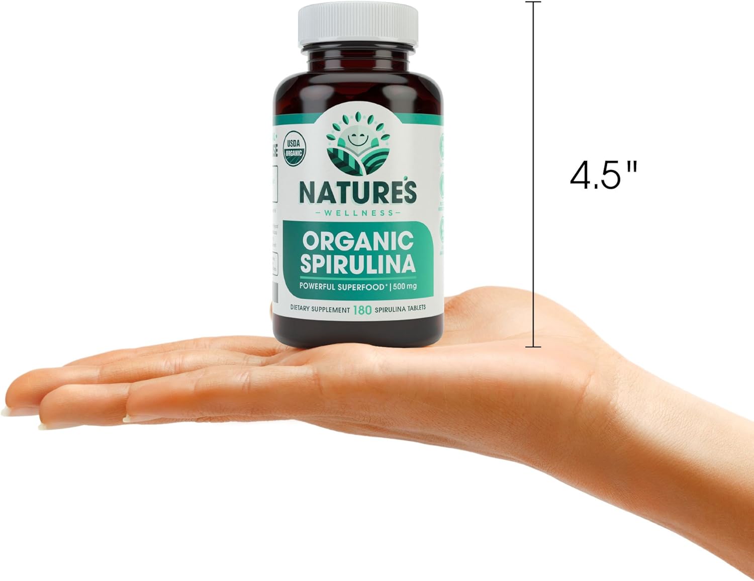 Organic Spirulina Tablets: 3000mg Blue Green Algae, Vegan, Gluten Free - 180 Count