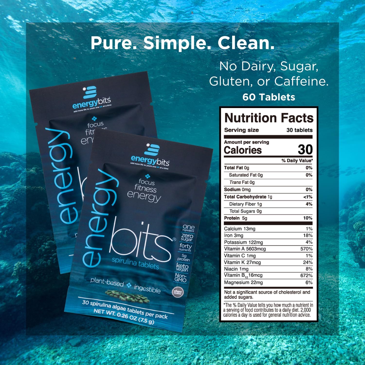 Organic Spirulina Tablets for Focus, Fitness, Energy - Plant Protein - Gluten Free - Collagen, Vitamin B12, Omega 3 - Keto & Vegan - 60 Tablets - BoostGo Australia