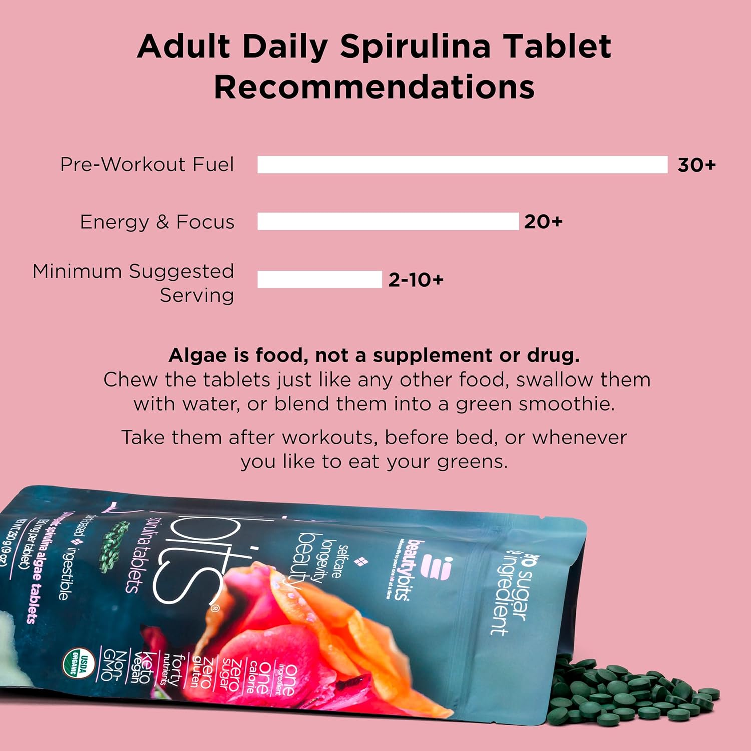 Organic Spirulina Tablets for Hair, Nails, Skin - Algae Superfood with Collagen, Protein, Chlorophyll - Vegan, Keto, Gluten Free - Self Care Beauty Gifts - 360 Tablets - BoostGo Australia