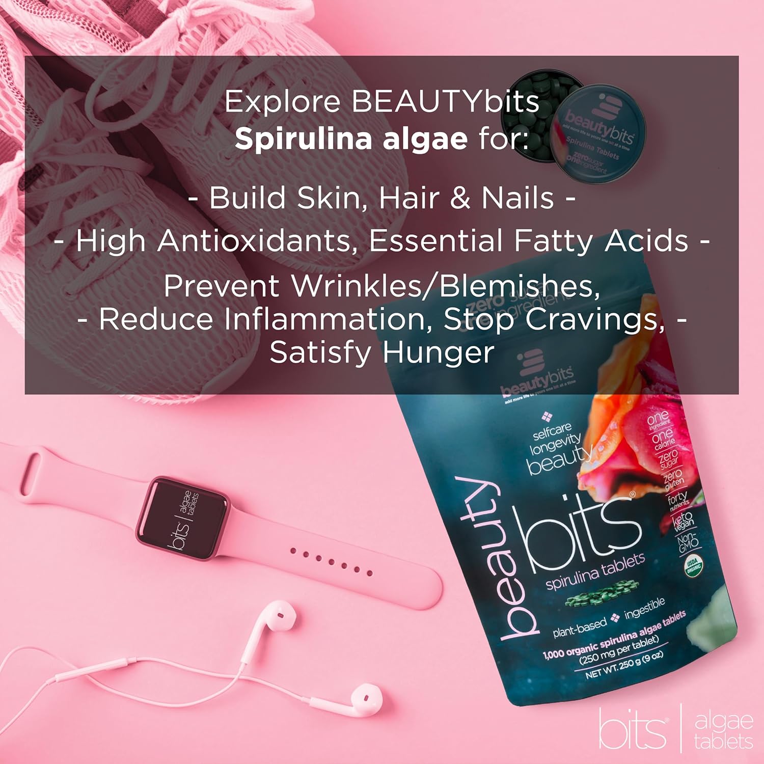 Organic Spirulina Tablets for Hair, Nails, Skin - Algae Superfood with Collagen, Protein, Chlorophyll - Vegan, Keto, Gluten Free - Self Care Beauty Gifts - 360 Tablets - BoostGo Australia