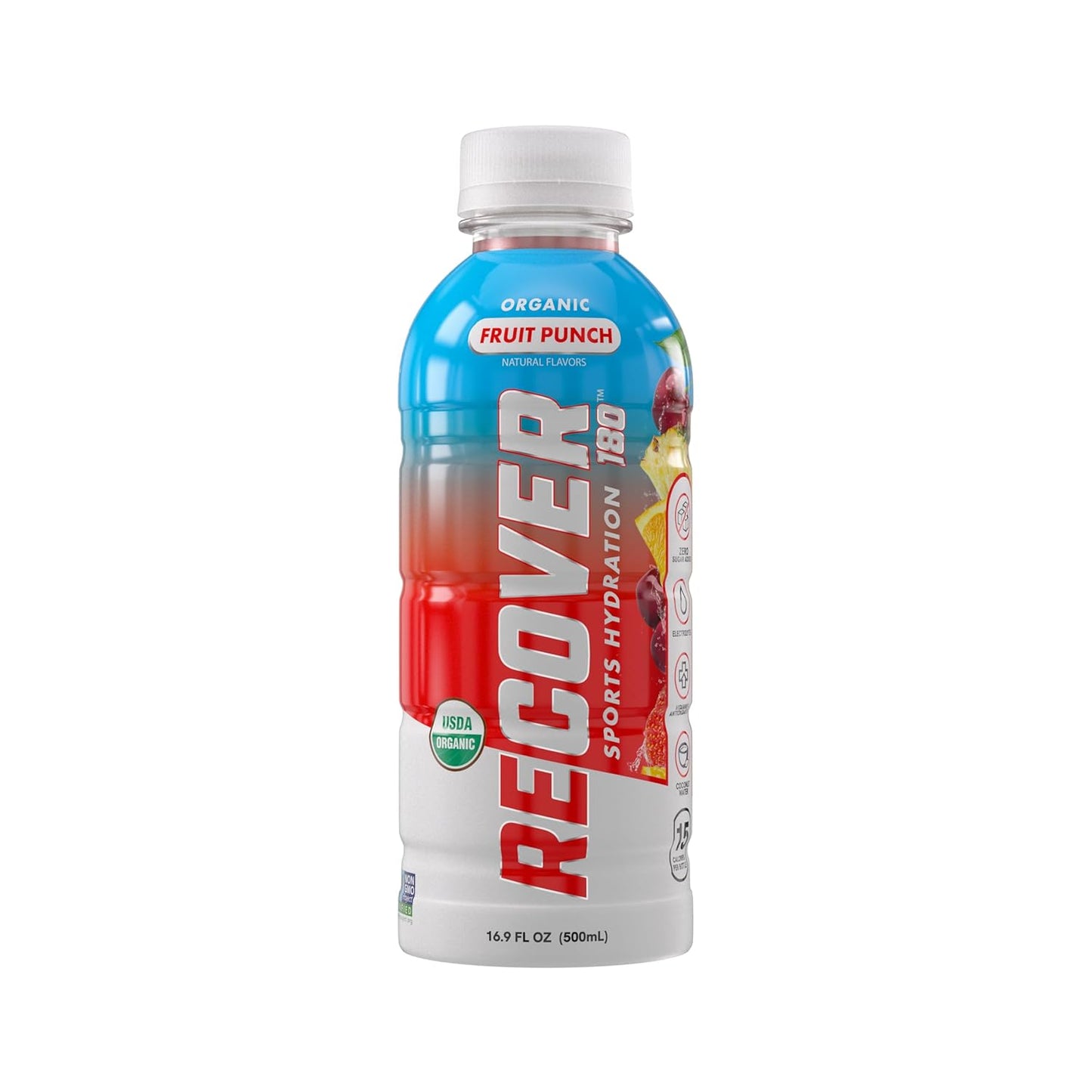 Organic Sports Hydration Drink with Electrolytes, Vitamins, and No Added Sugar - Fruit Punch Flavor (16.9 Fl Oz, Pack of 12)