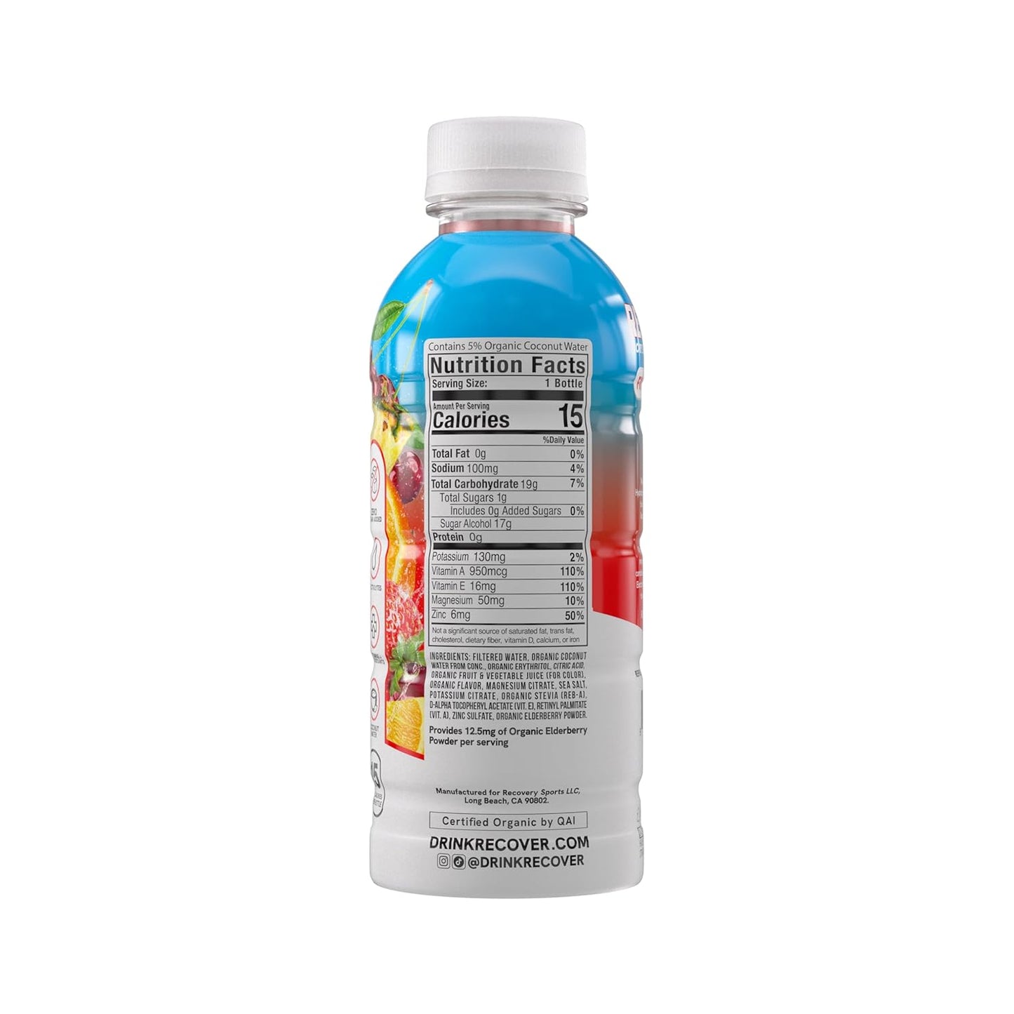 Organic Sports Hydration Drink with Electrolytes, Vitamins, and No Added Sugar - Fruit Punch Flavor (16.9 Fl Oz, Pack of 12)