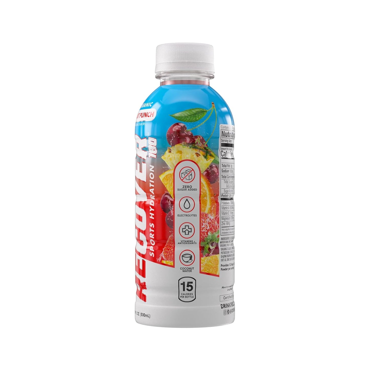 Organic Sports Hydration Drink with Electrolytes, Vitamins, and No Added Sugar - Fruit Punch Flavor (16.9 Fl Oz, Pack of 12)
