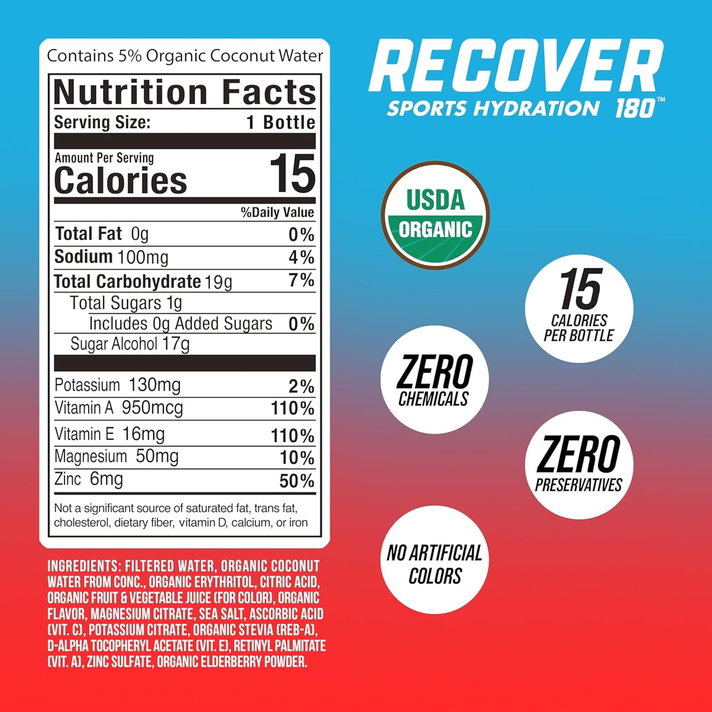 Organic Sports Hydration Drink with Electrolytes, Vitamins, and No Added Sugar - Fruit Punch Flavor (16.9 Fl Oz, Pack of 12)