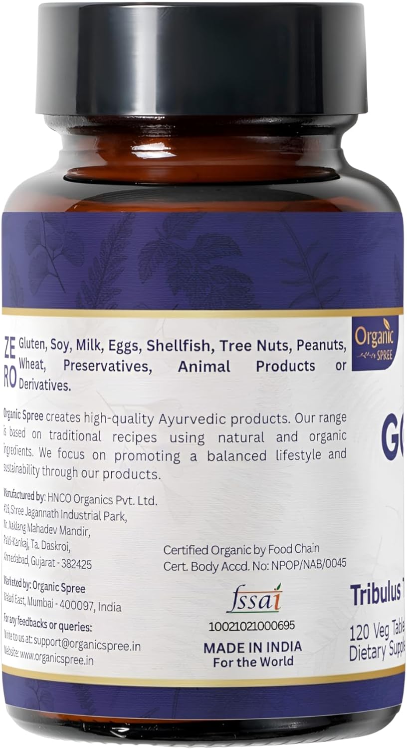 Organic Spree Gokshura Tablets - 240 Count | Vegan & USDA Certified | Immunity & Strength Support