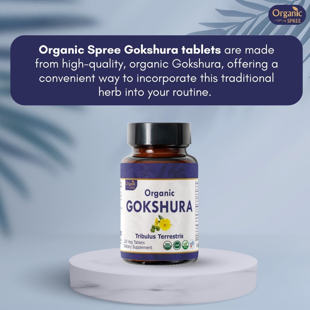 Organic Spree Gokshura Tablets - 240 Count | Vegan & USDA Certified | Immunity & Strength Support