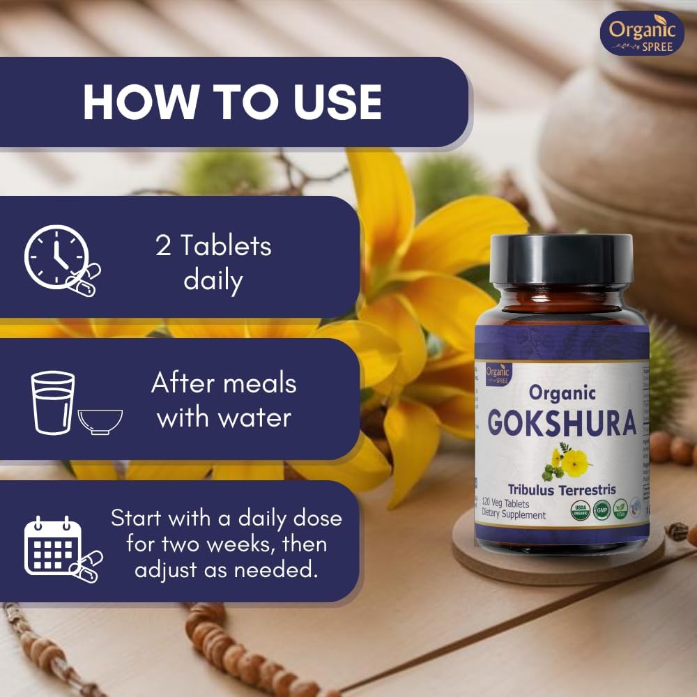 Organic Spree Gokshura Tablets - 240 Count | Vegan & USDA Certified | Immunity & Strength Support