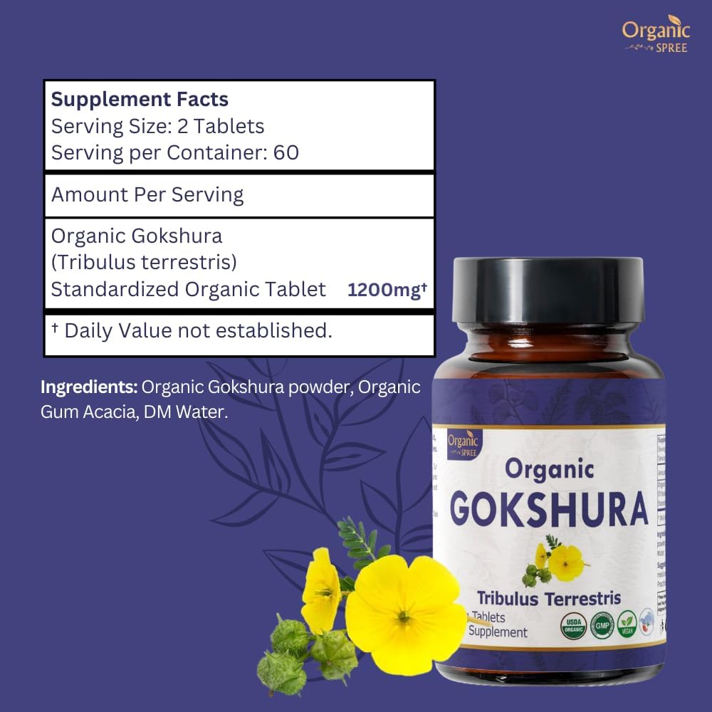 Organic Spree Gokshura Tablets - 240 Count | Vegan & USDA Certified | Immunity & Strength Support