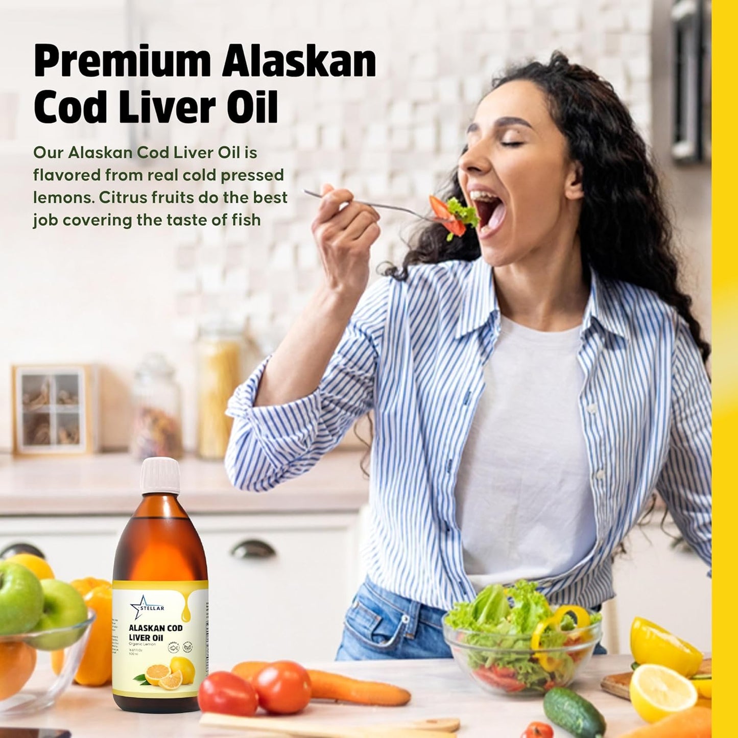 Organic Stellar Alaskan Cod Liver Oil with Omega-3 DHA/EPA & Vitamin D - Non-GMO, 16.67 oz - USA Wild-Caught - Supports Heart, Brain, Immune Health