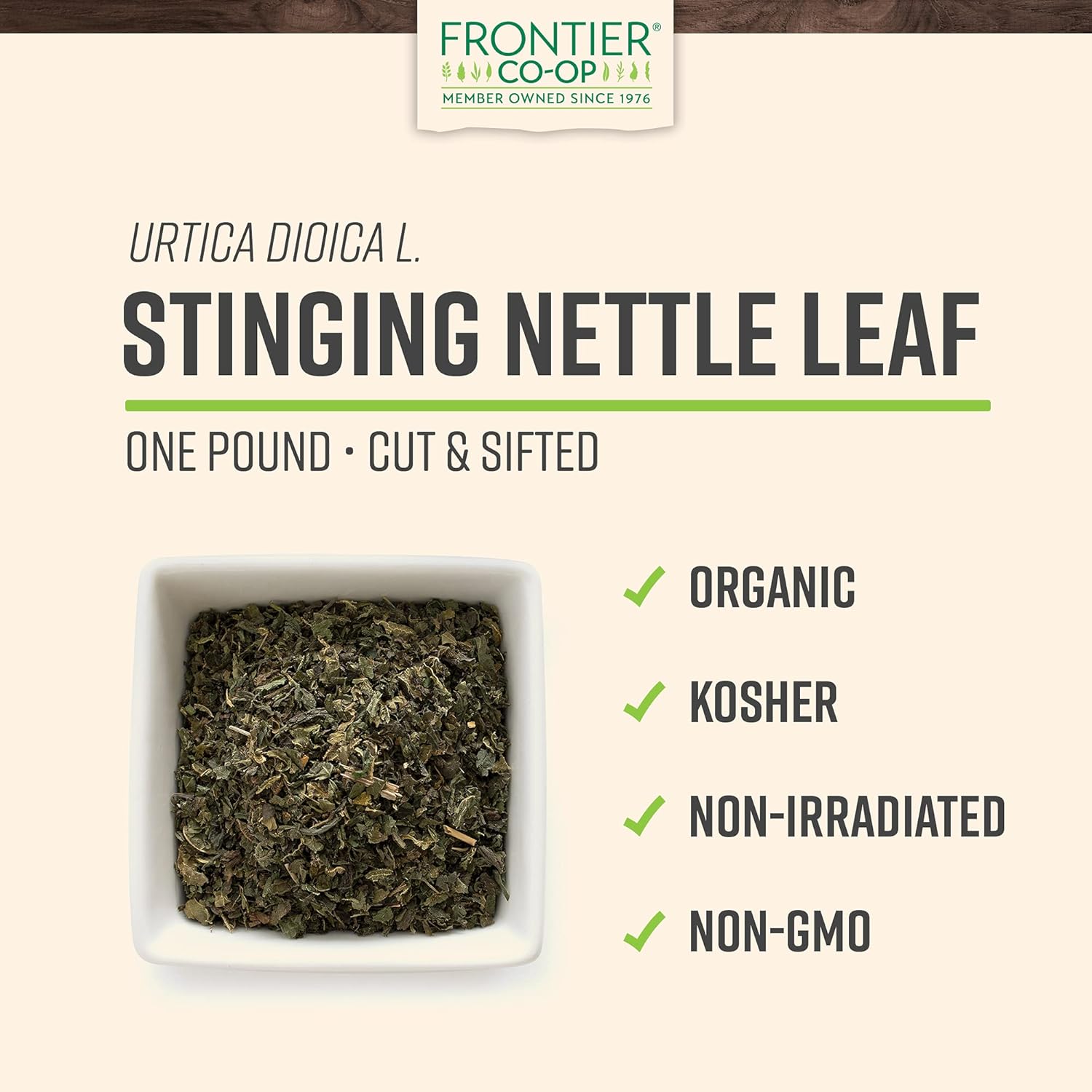Organic Stinging Nettle Leaf 1lb Bulk Bag - Cut & Sifted for Nettle Tea, Kosher Certified