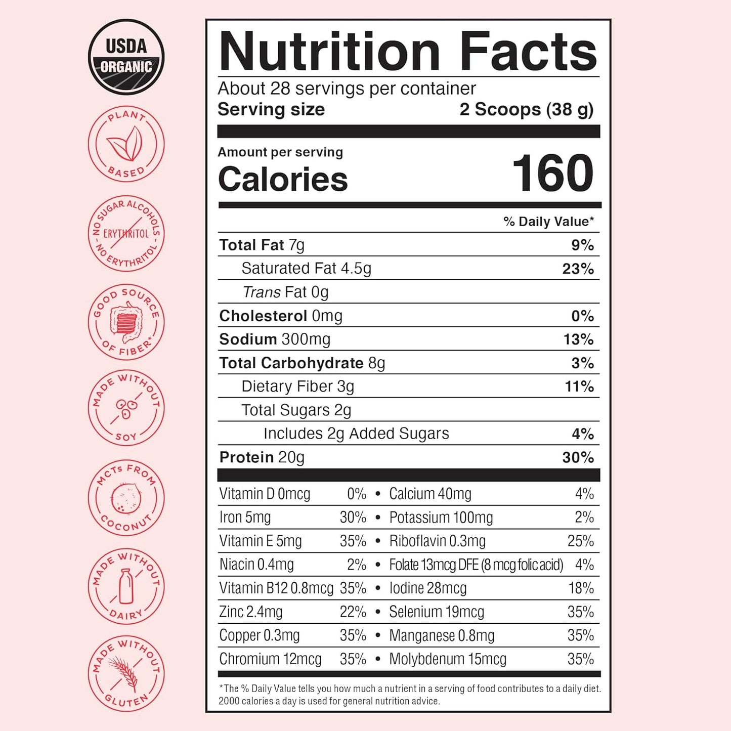 Organic Strawberries & Cream Plant Based Protein Powder - 28 Servings