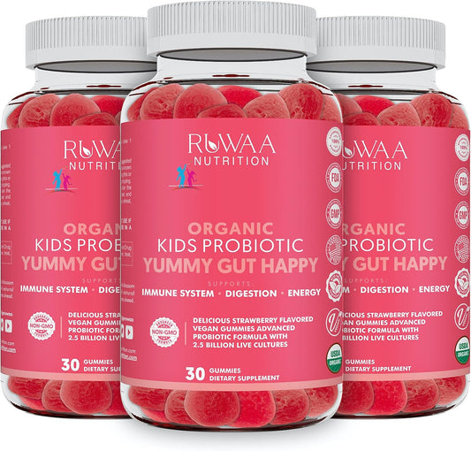 Organic Strawberry Flavored Kid's Probiotic Gummies for Digestive Health - 90ct (3 Pack)