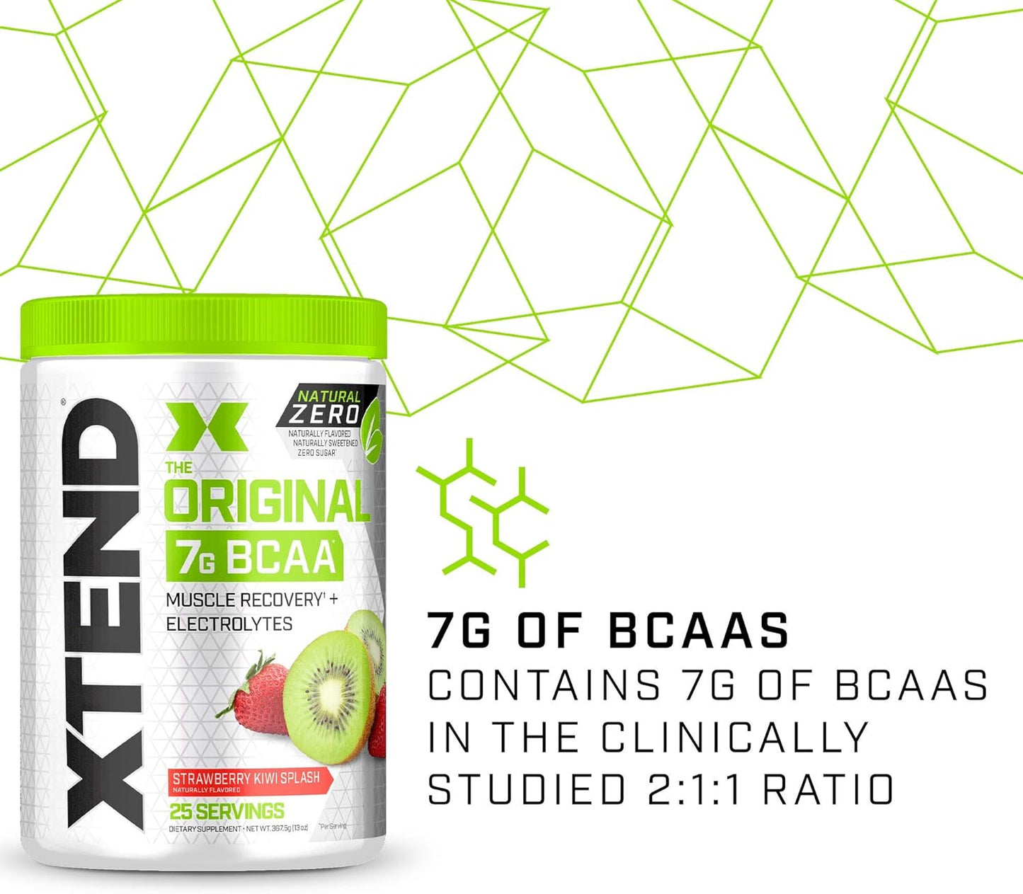 Organic Strawberry Kiwi BCAA Powder without Artificial Additives | Post Workout Drink with Amino Acids | 7g BCAAs | 25 Servings