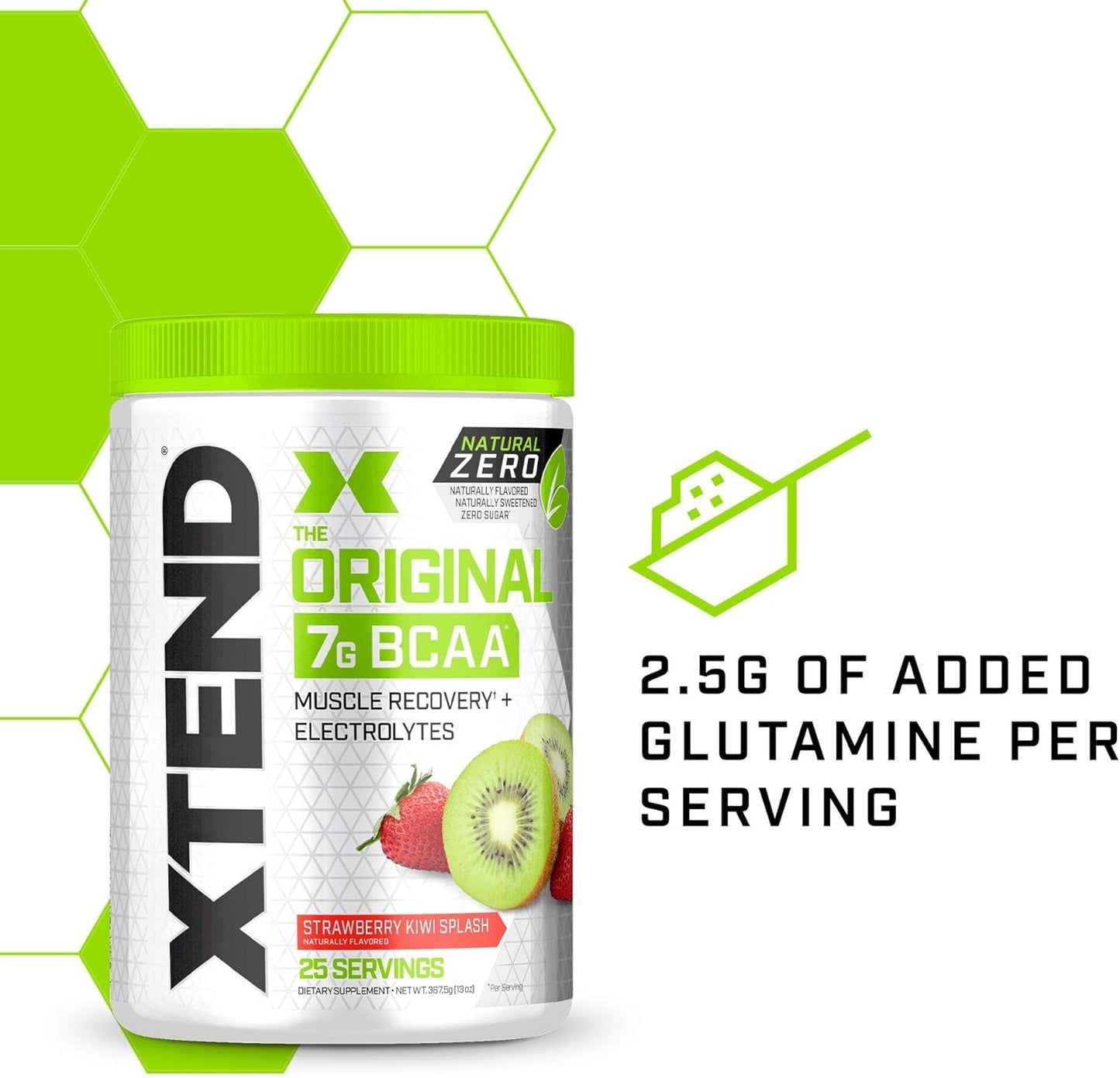 Organic Strawberry Kiwi BCAA Powder without Artificial Additives | Post Workout Drink with Amino Acids | 7g BCAAs | 25 Servings