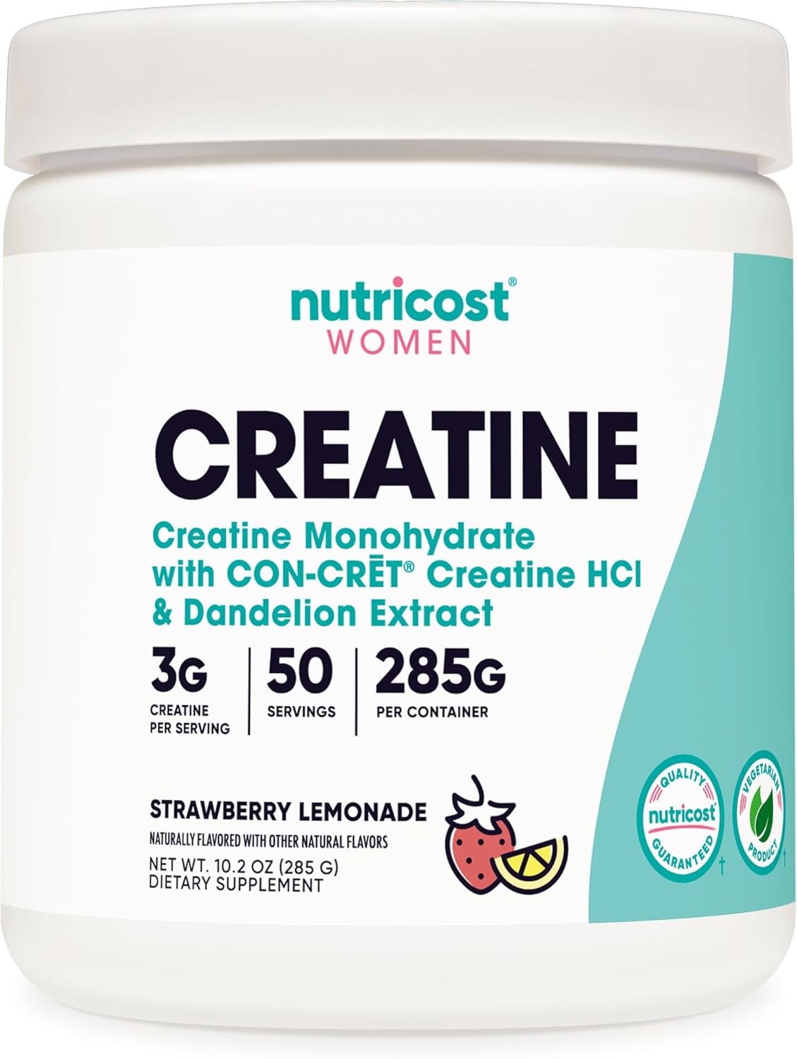 Organic Strawberry Lemonade Creatine Monohydrate Powder for Women - 50 Servings, Vegetarian Formula, Non-GMO & Gluten-Free