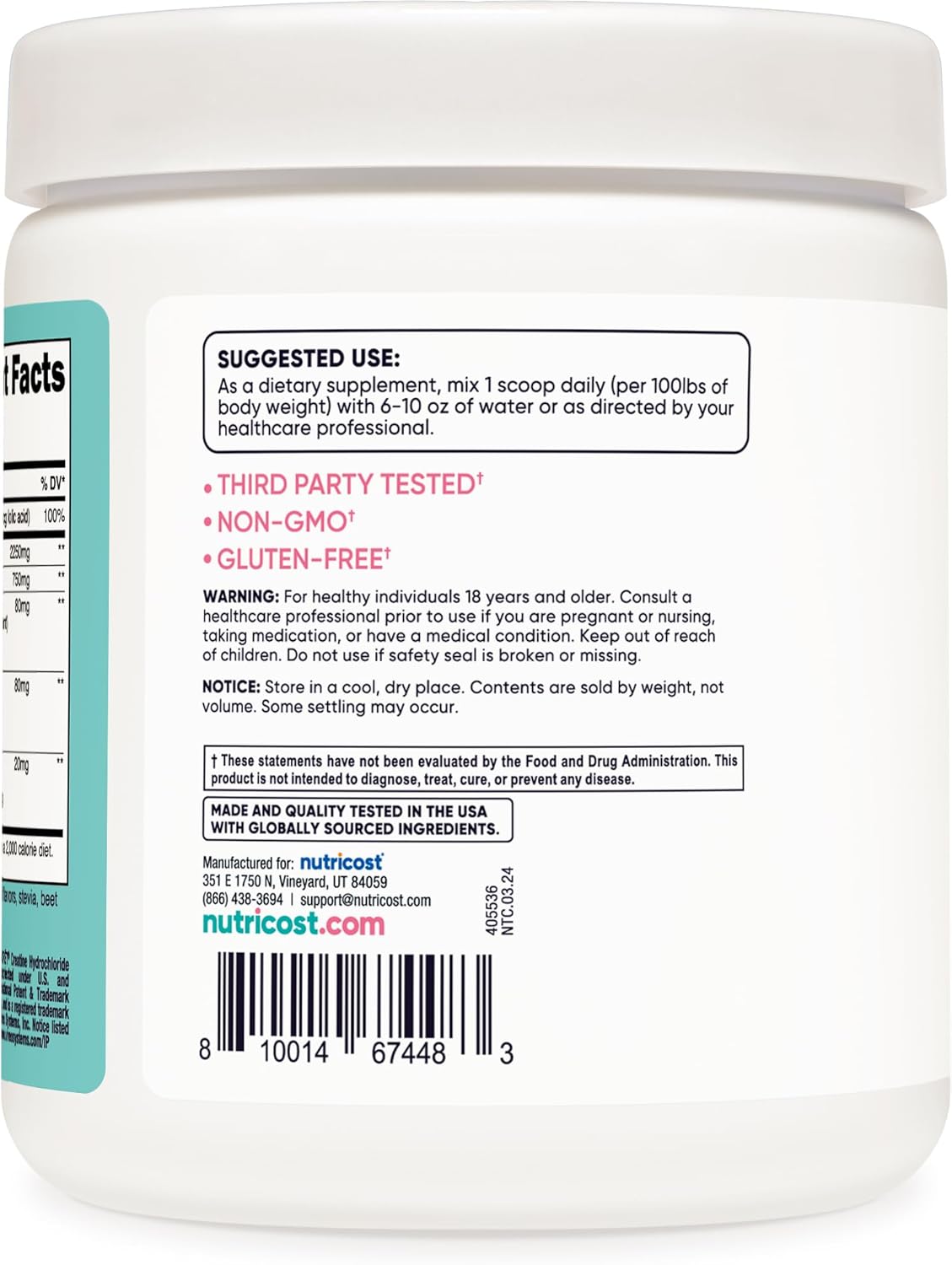 Organic Strawberry Lemonade Creatine Monohydrate Powder for Women - 50 Servings, Vegetarian Formula, Non-GMO & Gluten-Free