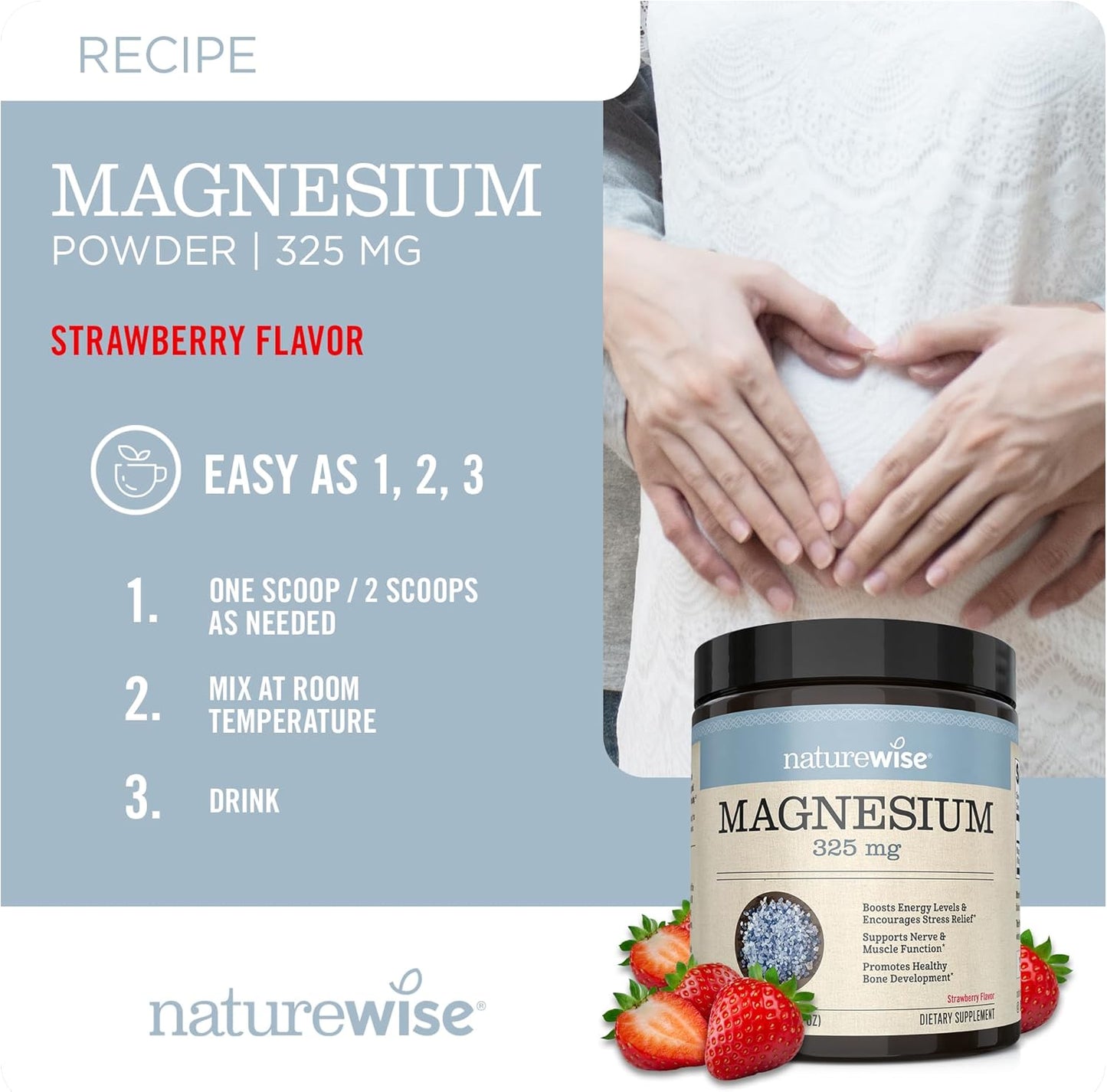 Organic Strawberry Lemonade Magnesium Citrate Powder for Sleep, Calm, Muscle & Bone Health - Non-GMO, Gluten-Free - 60 Servings