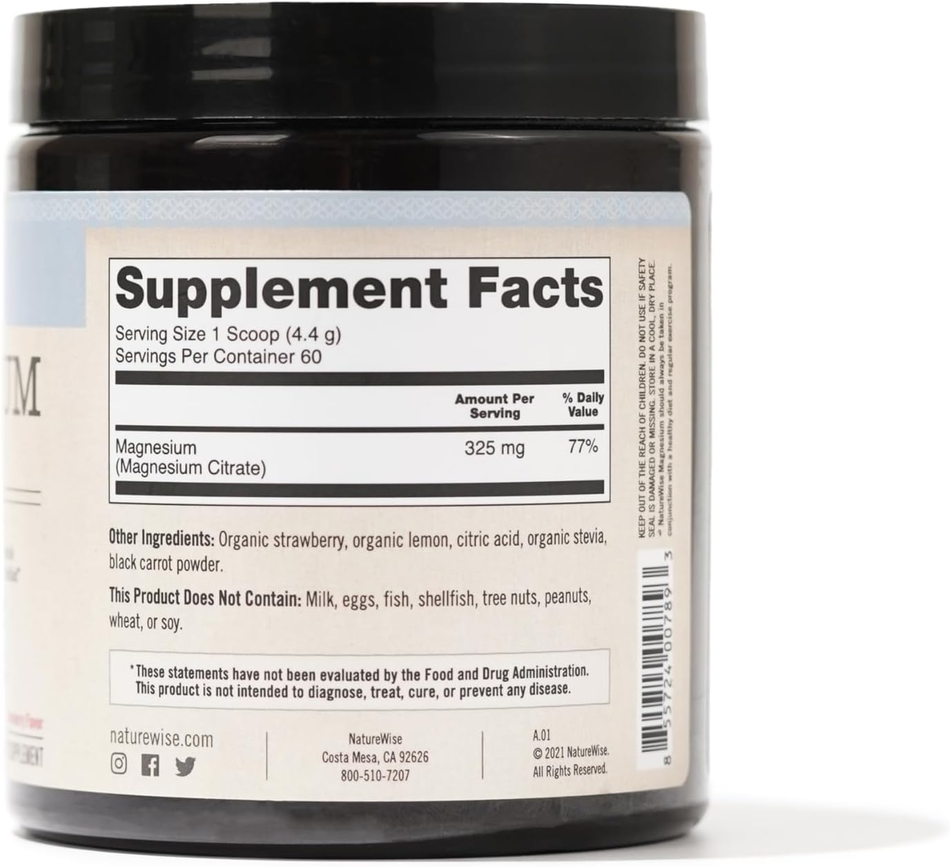 Organic Strawberry Lemonade Magnesium Citrate Powder for Sleep, Calm, Muscle & Bone Health - Non-GMO, Gluten-Free - 60 Servings