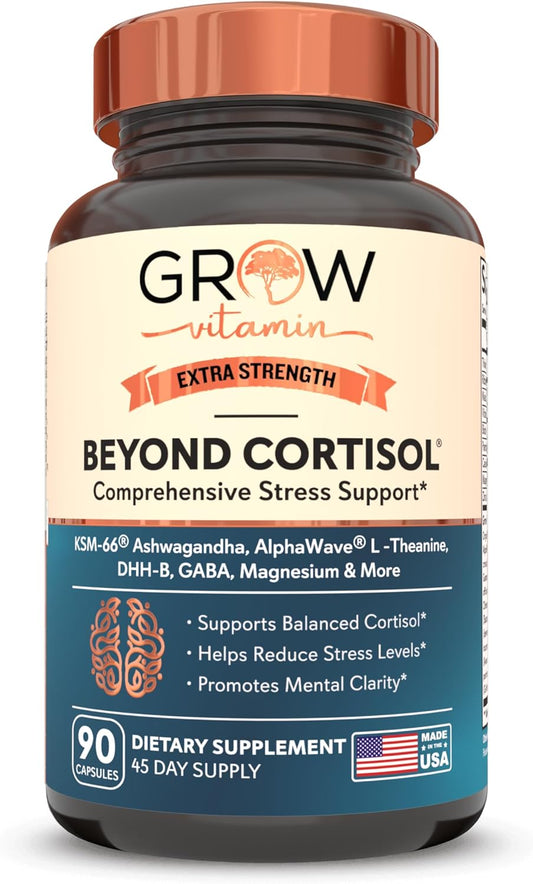 Organic Stress Relief Capsules with Ashwagandha, L-Theanine, GABA, Magnesium, 5-HTP - Mood & Focus Support - 90 Capsules