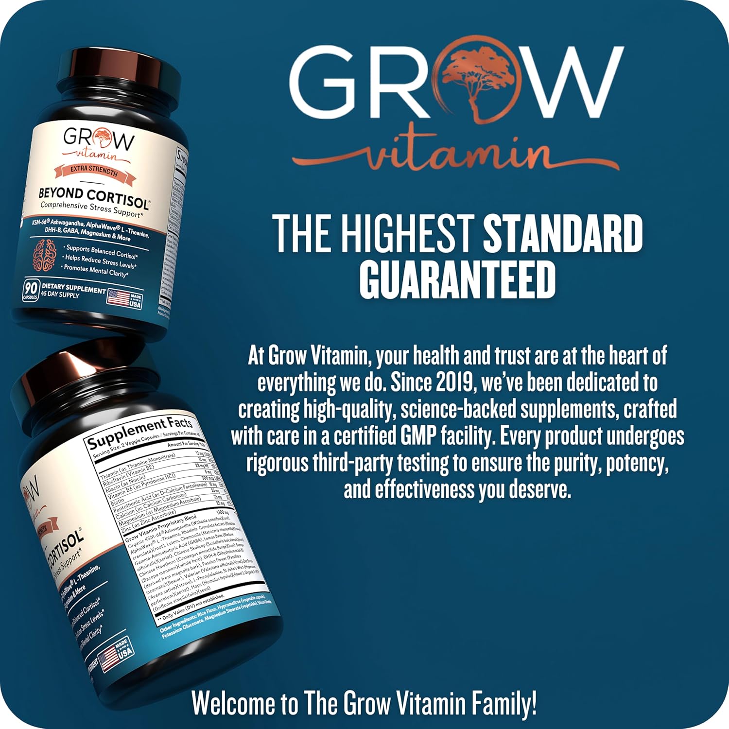 Organic Stress Relief Capsules with Ashwagandha, L-Theanine, GABA, Magnesium, 5-HTP - Mood & Focus Support - 90 Capsules