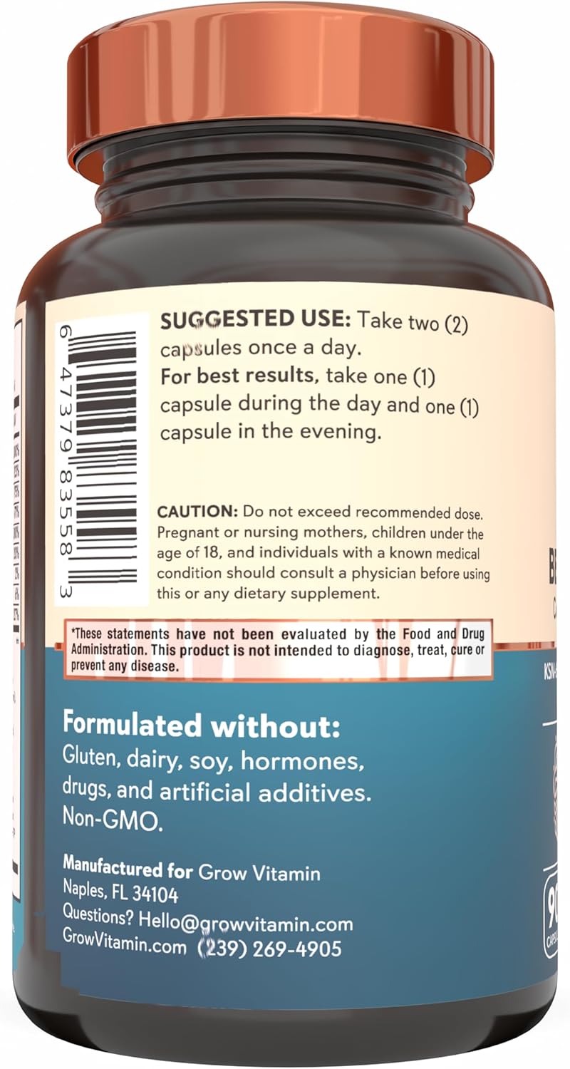 Organic Stress Relief Capsules with Ashwagandha, L-Theanine, GABA, Magnesium, 5-HTP - Mood & Focus Support - 90 Capsules