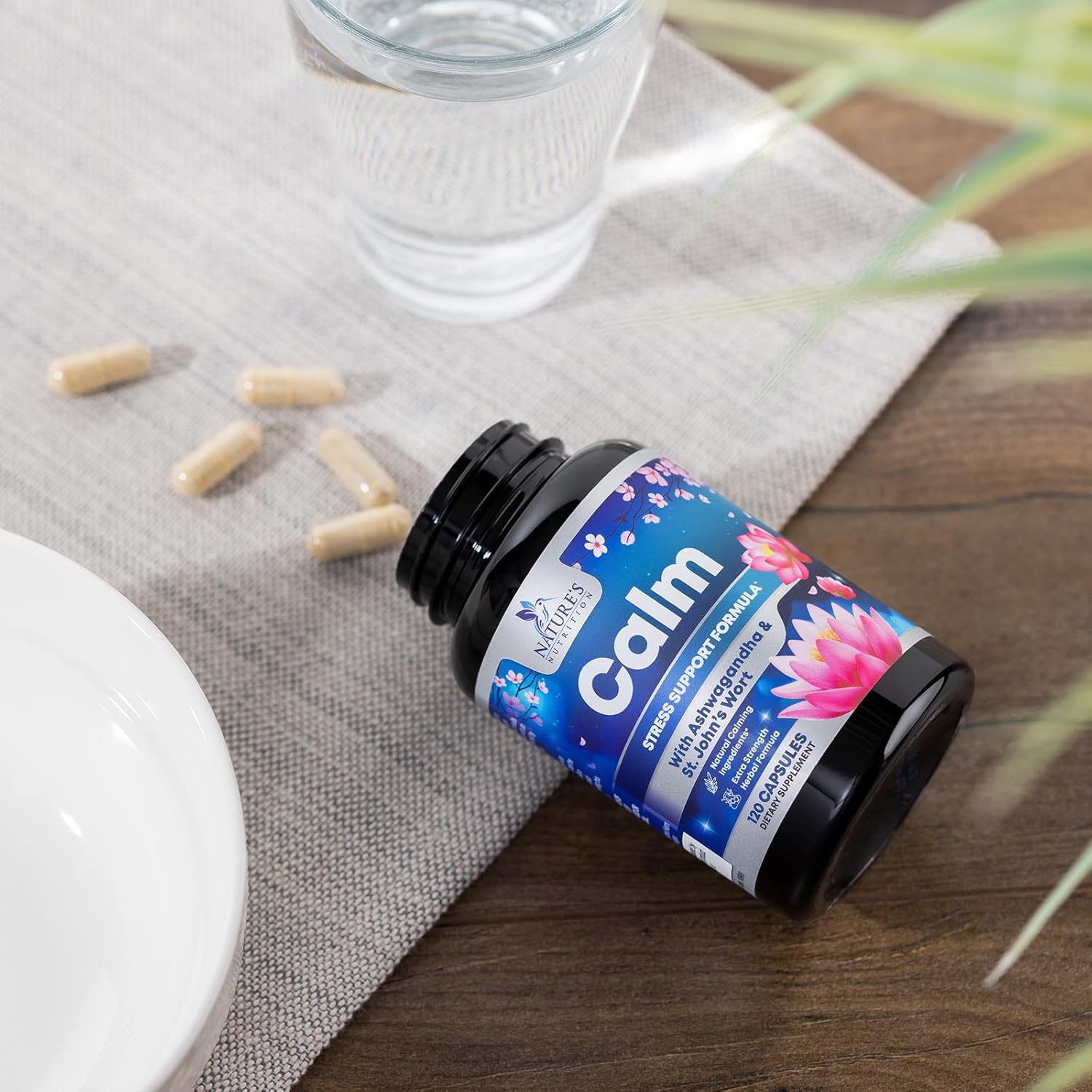 Organic Stress Relief & Relaxation Support Capsules with Ashwagandha, GABA, Magnesium, 5-HTP, L-Theanine & B Vitamins - Non-GMO, Vegan, Gluten-Free - 120 Count