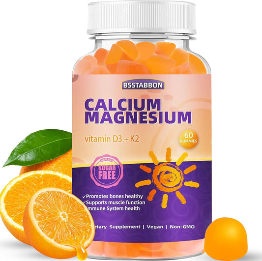 Organic Sugar-Free Calcium Magnesium Gummies with Zinc, Vitamin D3, and K2 - High Absorption for Immune Strength - 60 Count for Adults