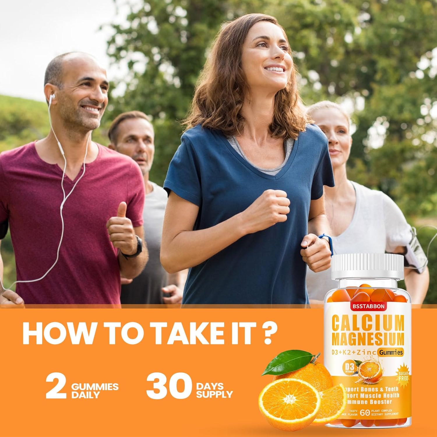 Organic Sugar-Free Calcium Magnesium Zinc Gummies with Vitamin D3 K2 - High Absorption Immune Strength Support for Adults - Vegan Chewable Gummy (60 Count)